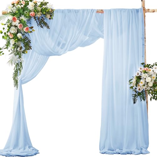 SiinvdaBZX 2 Panels Wedding Arch Draping Fabric 30" x 20Ft Light Blue Sheer Chiffon Fabric Outdoor Extra Long Decorative D...