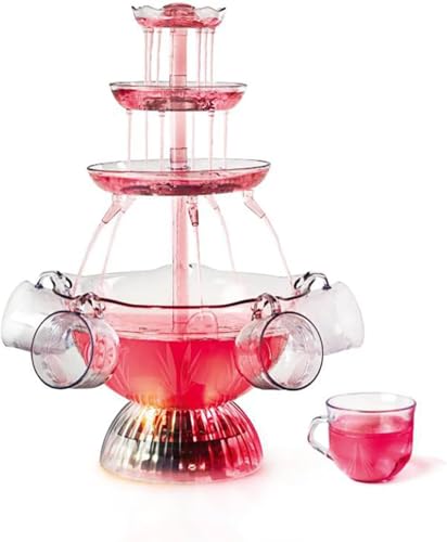 3-Tier Electric Fountain Drink Machine with LED Base, Cocktail and Wine Fountain, 1.5 Gallon Beverage Dispenser with 5 Cup...