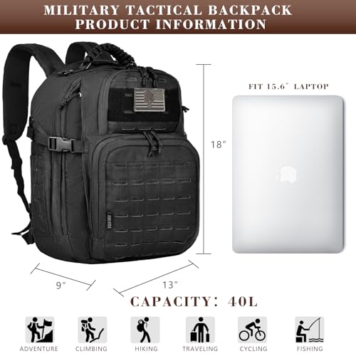 AZULDEZ Military Tactical Backpack for Men, 40L Molle EDC Daypack Work Backpack for Trekking, Army 3 Days Assault Pack & B...