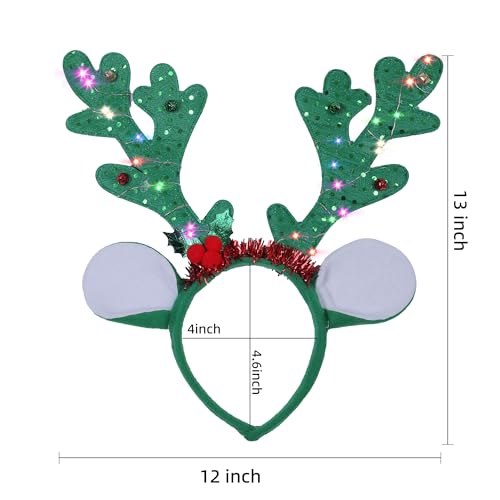 Xinoe 3 Pcs Christmas Antler Headband with LED Lights for Christmas Parties and Festive Decorations