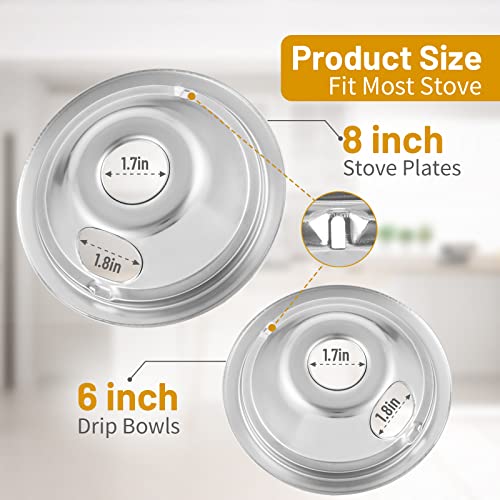 COZZIVITA 4-Piece Drip Pans Set - Compatible with GE Stoves - Chrome Finish Electric Stove Burner Drip Pans - 2 x 6inch, 2...