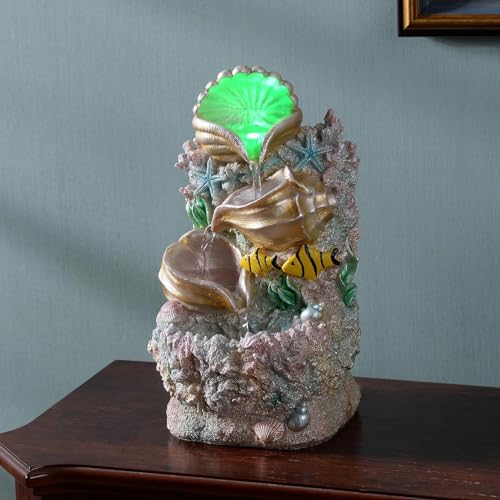 GOSSI Themed Coral Shell Fountain Tabletop Home Décor Indoor Desktop Fountains Perfect for Zen Waterfall Meditation Waterf...