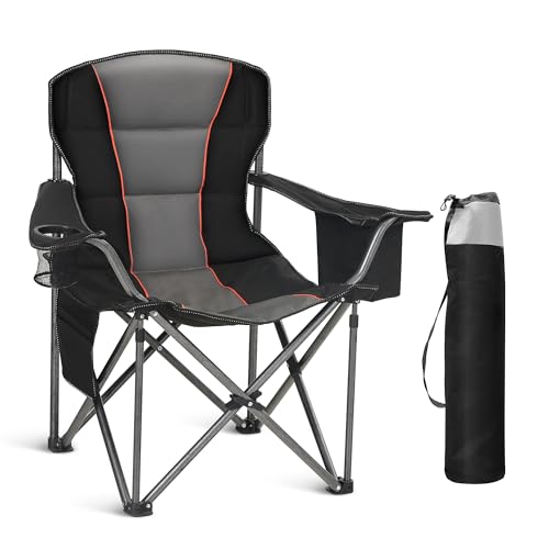 HIGH POINT SPORTS Oversized Portable Camping Folding Chair, Heavy Duty Foldable Outdoor Chair, Camp Chair with Cup Holder ...