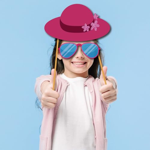 Party Photo Booth Props - 60-pc Photobooth Kit with 8 x 10-Inch Sign, 60 Adhesive Pads, 45 Sticks - Photobooth Props - Pho...