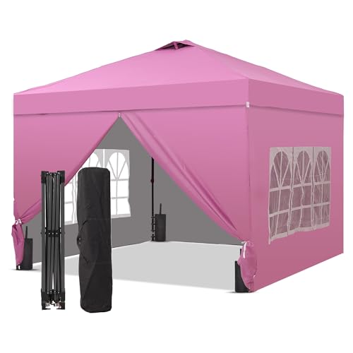 GDY 10x10 Pop Up Canopy Tent with 4 Sidewalls, Easy Set up with One Push Lift Outdoor Silver Coated Beach Gazebos, Carpas ...