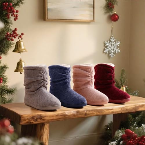 LongBay Women's Cozy Winter Slipper Boots Warm Chenille Knit Bootie Memory Foam Non-Slip Indoor Outdoor House Shoes