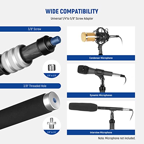 NEEWER Upgraded Microphone Boom Pole, 9.8ft/300cm Telescopic Carbon Fiber Mic Boom Arm with 5 Sections, 1/4” 3/8” 5/8” Scr...