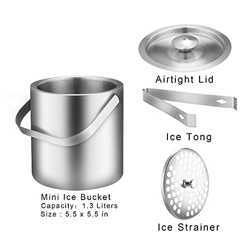 LUCKYGOOBO Mini Ice Bucket Portable Double Wall Ice Bucket with Tong,Stainless Steel Hotel Bucket/Champagne/Beverage Bucke...