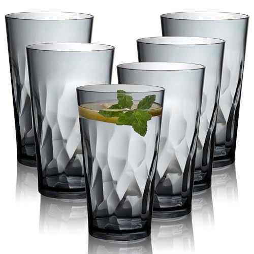 JGIRL Unbreakable Plastic Drinking Glasses, Set of 6, Shatterproof Drinking Cups, Plastic glass cup,16 oz plastic Tumbler ...