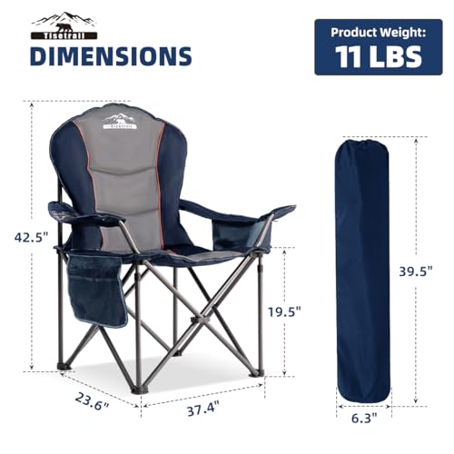 Tisetrail Oversized Camping Chair Folding Chair with Cooler Padded Outdoor Chairs Heavy Duty Support 500 LBS Steel Frame C...