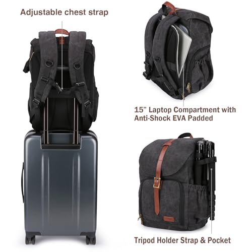 BAGSMART Camera Backpack, DSLR SLR Waterproof Camera Bag, Anti-Theft Photography Backpack with 15 Inch Laptop Compartment,...
