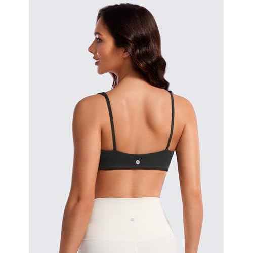 CRZ YOGA Butterluxe Square Neck Sports Bras for Women - Spaghetti Strap Yoga Wireless Low Coverage Padded Cami Crop Top