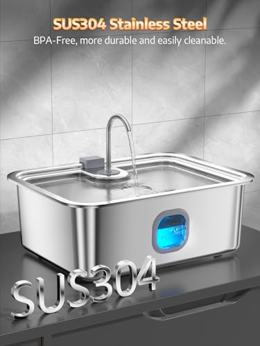 4.2Gal Dog Water Fountain for Large Dogs, 16L Stainless Steel Large Dog Fountain Water Bowl with Deeper & Wider Drinking T...