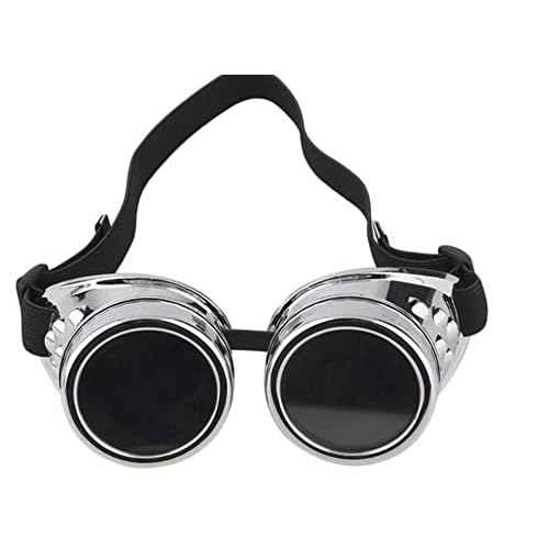 Steampunk Goggles Glasses Vintage Welding Gothic (Silver Glasses)