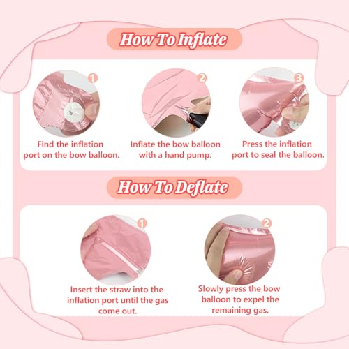 4 Pcs Pink Bow Balloons Bow Birthday Decorations for Girls Women Bow Theme Valentines Day Party Decorations for Bridal Sho...