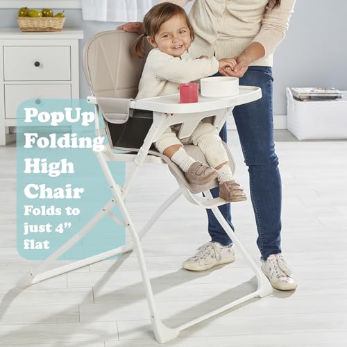 Primo PopUp Folding High Chair for Baby Age 6 to 36 Months - Taupe Folding Beach Style High Chair with Removable Dishwashe...