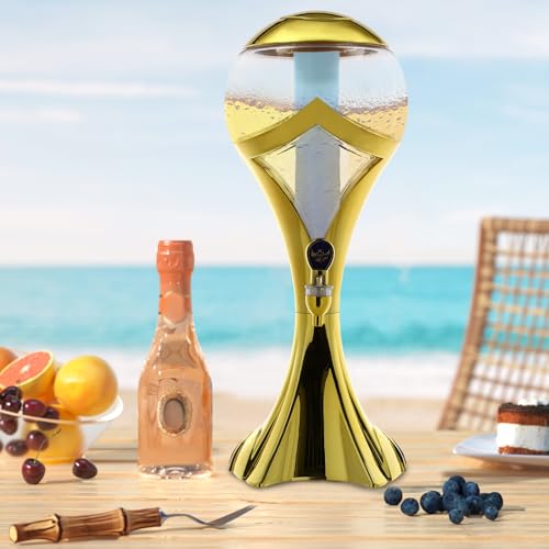 3L/101.5Oz Drink Dispensers Tower with Ice Tube Portable Sphere Wine Dispenser w/Faucet Tall Beer Dispenser for Drinks Ice...