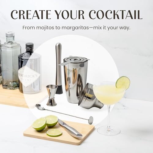 Mixology & Craft Cocktail Shaker Set with Dark Bamboo Stand - Professional 10-Piece Bartender Kit - Complete Bar Set & Coc...