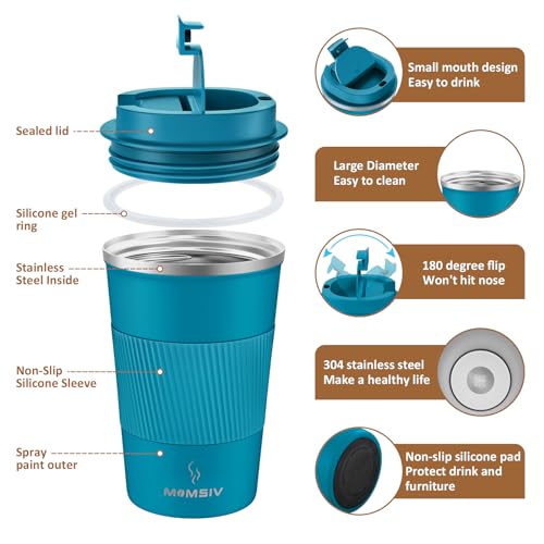 MOMSIV 12oz Travel Mug, Insulated Coffee Cup with Leakproof Lid, Travel Coffee Mug Vacuum Stainless Steel Double Walled Re...
