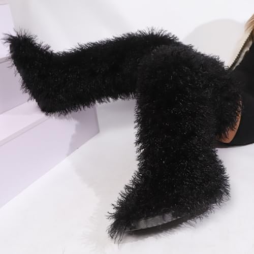 Keridean Fur Boots Women Thigh High Tall Faux Fur Winter Over The Knee Snow Boots Outdoor Footwear Cold Weather 28"