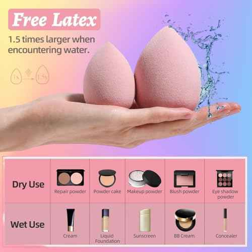 Makeup Sponge Set BS-MALL with Storage Case 7 Pcs for Liquid, Cream, and Powder,SAVE Foundation with 1 Mini Makeup Sponge For Travel Daily Use (A-Pink£©