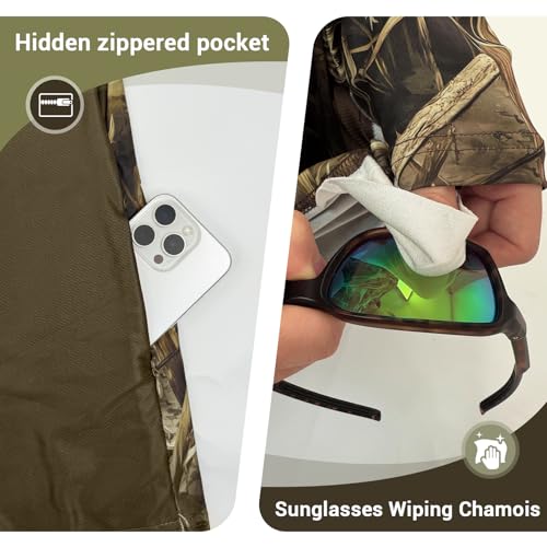 Huntrex Men's Camo Hunting Shirt with Zipper Pocket – UPF 50+ Fishing Shirts Sun Protection Long Sleeve Quick-Drying