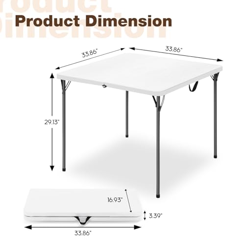 34" Square Folding Table for 4 Person, 330lbs Weight Capacity Foldable Table with HDPE Tabletop & Heavy-Duty Steel Legs, L...