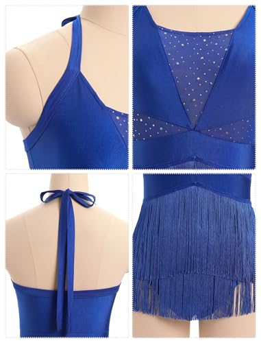 IDOPIP Women Sequin Fringe Bodysuit Sparkly Tassel Romper Jumpsuits Halter Latin Dance Dress Sexy Festival Rave Party Outfits