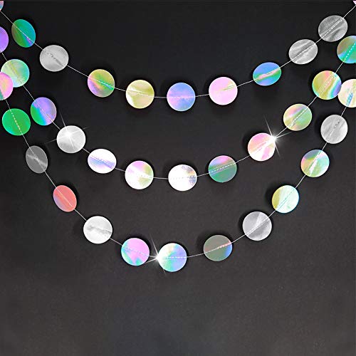 Cheerland Iridescent Party Decorations Holographic Circle Garlands Disco Theme Birthday Decorations Bachelorette Hanging S...