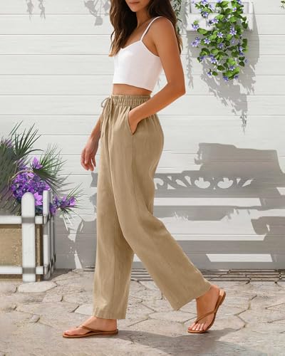 Women's Wide Leg Pants Casual Loose Lightweight Drawstring Trouser