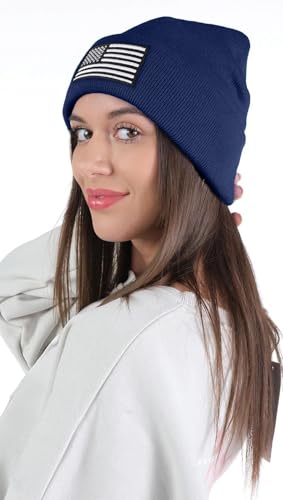 American Flag Embroidered Beanie Winter Hat for Men Women, Multi-Season Military Tactical Gear Police Army Winter Warm Hat