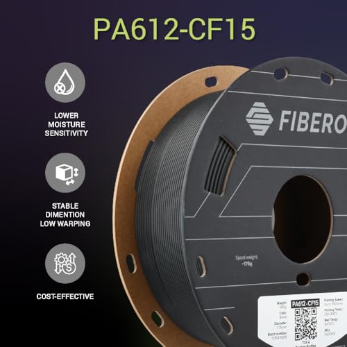 Polymaker Fiberon PA612-CF Carbon Fiber Nylon Filament 1.75mm Black 0.5kg, Fiberon PA612-CF Strong & Low Moisture Sensitiv...