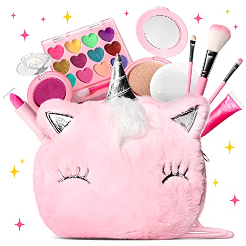 ULOVEME Kids Real Makeup Kit for Girls with Fluffy Purse - Real, Non Toxic, Washable Make Up Toy - Umicorn Toys Gift for 3...