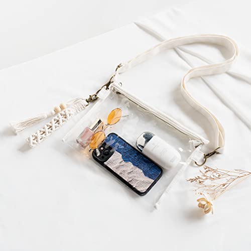 Mkono Clear Bag Stadium Approved, Small Purse for Women with Macrame Wristlet Transparent Concert Crossbody Bag for Sport ...