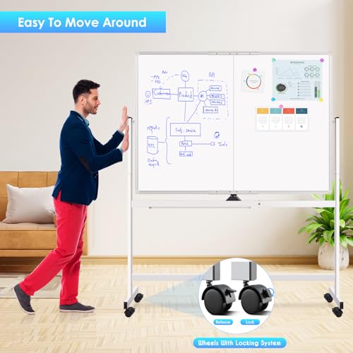 maxtek Rolling Whiteboard, 48x36 Large Magnetic White Board with Stands, Big Double-Sided White Board Dry Erase on Wheels ...