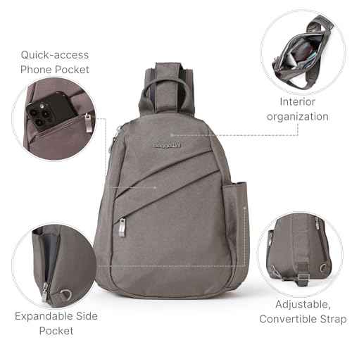 Baggallini Medium Sling Backpack - 9"x11" Lightweight Sling Bag with Convertible Adjustable Shoulder Strap
