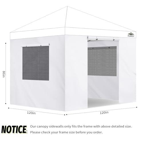 FLAGLY 4 Pack Canopy Sidewalls for 10x10ft Pop up Tent– Mesh Window & Zipper Door Panels for Instant Canopy Enclosure, Wat...