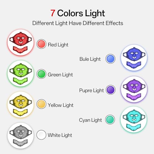 Red Light Mask for Face and Neck - 7 Colors Red Light Mask, Facial Skin Care Device, Portable, Rechargeable and Ergonomic Design for Home