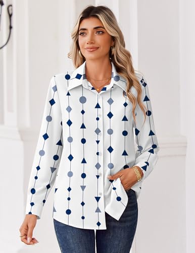 Zeagoo Blouse for Women Dressy Long Sleeve Button Down Shirts Business Casual Outfit Lightweight Solid/Printed Tops