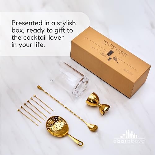 A Bar Above 10 Piece Cocktail Mixing Glass Set, Lead Free Cocktail Set with Mixing Glass, Bar Spoon, Julep Strainer, Bell ...