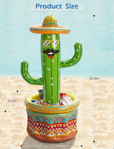 Jasonwell Inflatable Pool Party Cooler - Fiesta Cactus Ice Bucket Luau Hawaiian Tropical Beach Themed Birthday Easter Part...