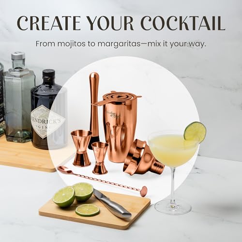 Mixology & Craft 11-Piece Cocktail Shaker Set with Wood Stand | Complete Cocktail Kit Gift Set | Top Bartender Gifts for M...