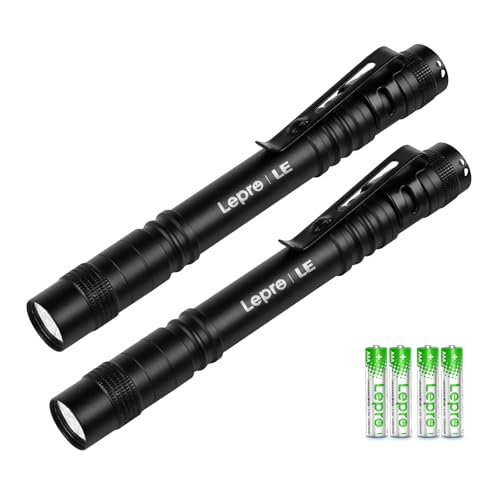 LE LED Pen Flashlights, Lightweight, Mini, Waterproof Pocket Flashlight with Clip, 2 Pack Small Flashlights for Inspectio...