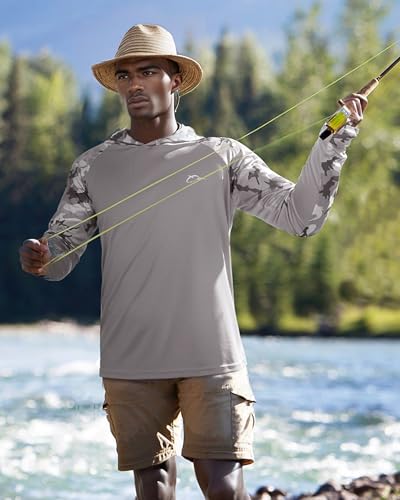 Men's Performance Fishing Hoodie Shirt with Thumbholes - UPF 50 Sun Protection Camo Long Sleeve Shirts Quick-Dry