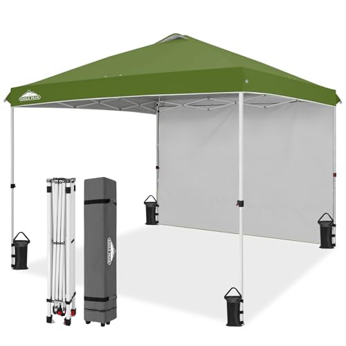 EAGLE PEAK Pop Up Canopy Tent with 1 Sidewall, Easy Setup Event Tent, Outdoor Sun Shade, Wheeled Carry Bag, Stakes and Guy...