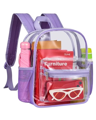MAY TREE Clear Backpack for Stadium Events, 12x11x5 Inches Small Clear Backpack for Concert Festival Sports Outdoor - Purple