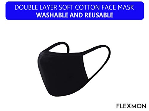FLEXMON Cotton Face Mask Premium Reusable, Washable, Black Color, Fully Machine Washable, Adult, Men, Women, Unisex