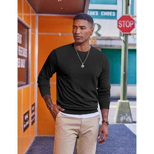 COOFANDY Men's Fleece Crewneck Sweatshirt Casual Long Sleeve Pullover Fall Winter Warm Sweatshirts Fashion Pullovers