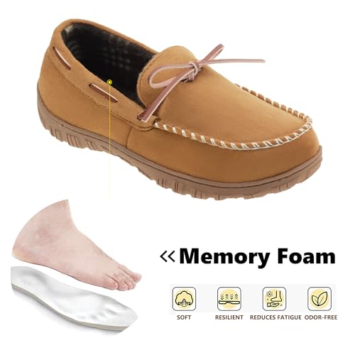 VLLy Mens Moccasin Slippers Breathable Memory Foam House Slippers Indoor/Outdoor House Shoes