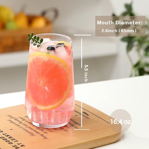Wlasss Drinking Glasses Set of 6, 16.4 oz Crystal Water Glasses,Tall Glass Cups,Highball Glass for Cocktail,Juice,Mojito,I...